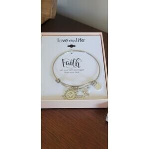 Women's "Love This Life" Faith Stainless Steel Silver Plated Adjustable Bracelet